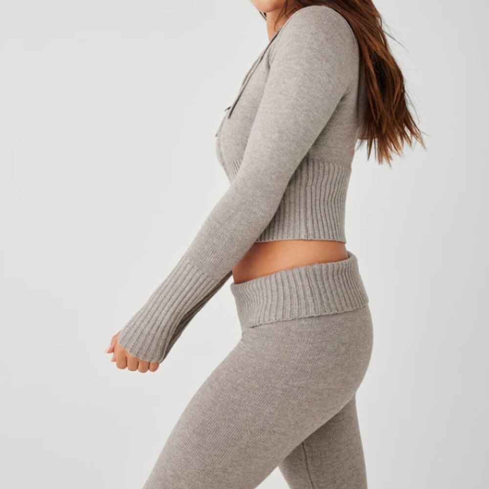 Sky to Moon Cloud Knit Hoodie & Pant Set S/M Gray Ribbed Lounge